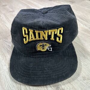VTG New Era New Orleans Saints Hat Snapback NFL Black Corduroy Cap Made in USA